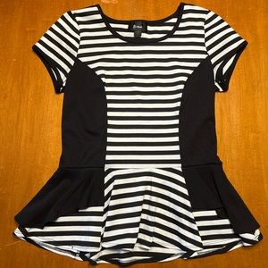 Bwear Black and White Striped Peplum Blouse